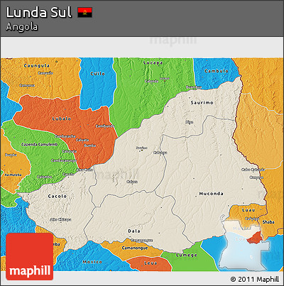 Shaded Relief 3D Map of Lunda Sul, political outside