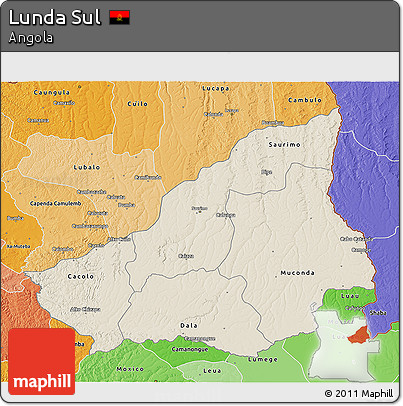 Shaded Relief 3D Map of Lunda Sul, political shades outside