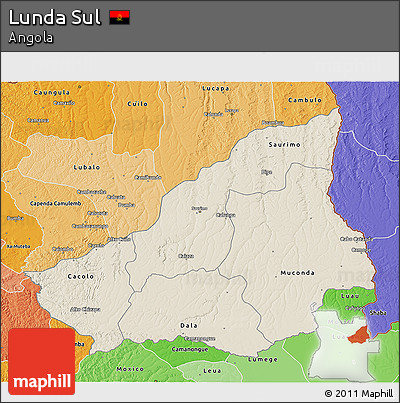 Shaded Relief 3D Map of Lunda Sul, political shades outside