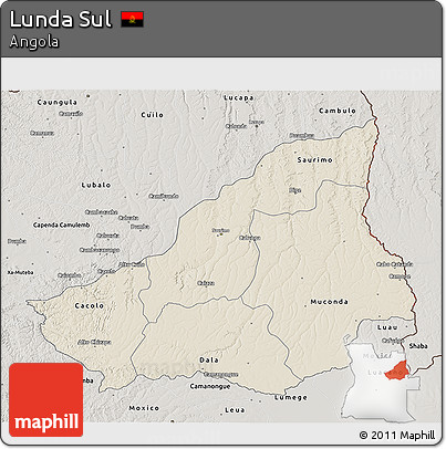 Shaded Relief 3D Map of Lunda Sul, semi-desaturated