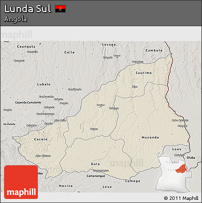 Shaded Relief 3D Map of Lunda Sul, semi-desaturated