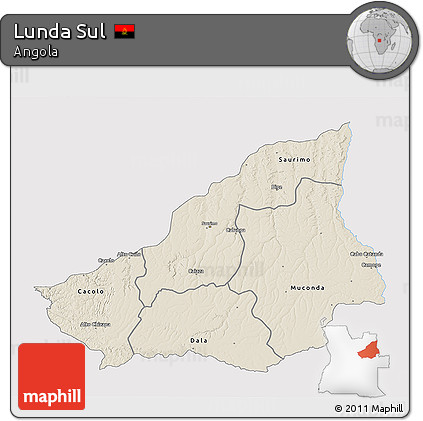 Shaded Relief 3D Map of Lunda Sul, single color outside