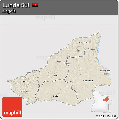 Shaded Relief 3D Map of Lunda Sul, single color outside