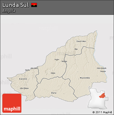 Shaded Relief 3D Map of Lunda Sul, single color outside