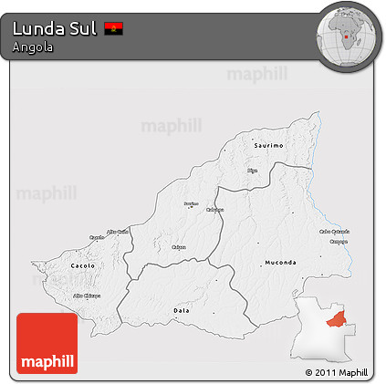 Silver Style 3D Map of Lunda Sul, single color outside