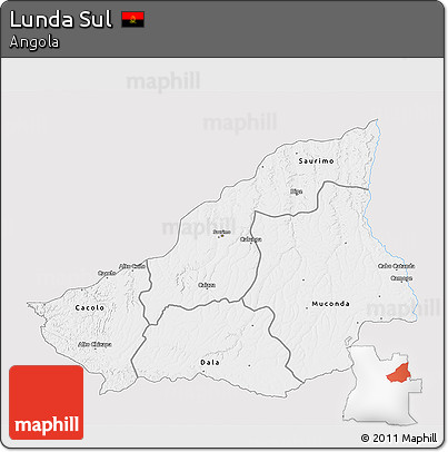 Silver Style 3D Map of Lunda Sul, single color outside