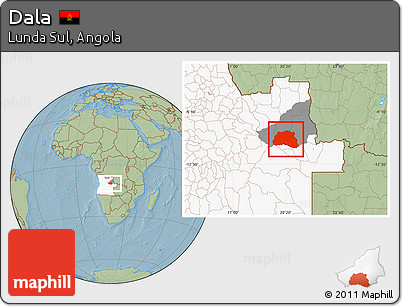 Savanna Style Location Map of Dala, highlighted country, highlighted parent region, hill shading