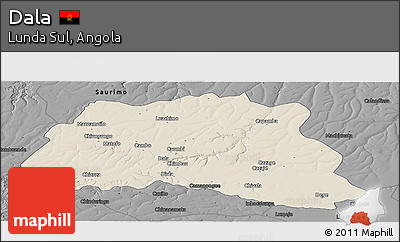 Shaded Relief Panoramic Map of Dala, darken, desaturated
