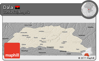 Shaded Relief Panoramic Map of Dala, darken, desaturated