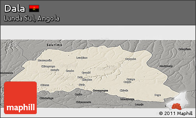 Shaded Relief Panoramic Map of Dala, darken, semi-desaturated