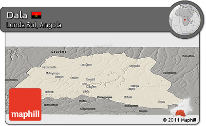 Shaded Relief Panoramic Map of Dala, darken, semi-desaturated