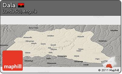 Shaded Relief Panoramic Map of Dala, darken, semi-desaturated