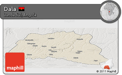 Shaded Relief Panoramic Map of Dala, lighten, semi-desaturated