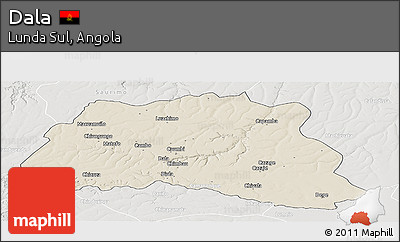 Shaded Relief Panoramic Map of Dala, lighten, semi-desaturated