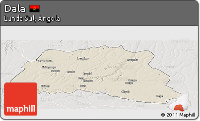 Shaded Relief Panoramic Map of Dala, lighten, semi-desaturated