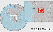 Gray Location Map of Lunda Sul, within the entire country, hill shading