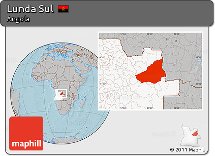 Gray Location Map of Lunda Sul, highlighted country, hill shading