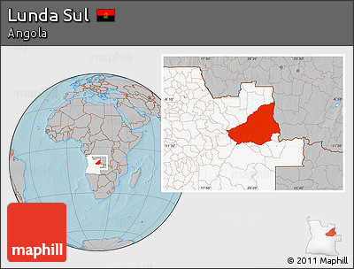 Gray Location Map of Lunda Sul, highlighted country, hill shading