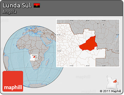 Gray Location Map of Lunda Sul, highlighted country, hill shading