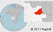 Gray Location Map of Lunda Sul, highlighted country, hill shading