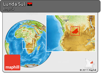 Physical Location Map of Lunda Sul, within the entire country