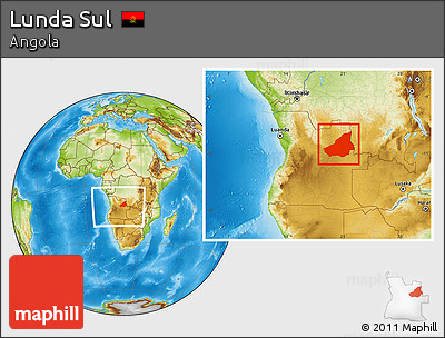 Physical Location Map of Lunda Sul, within the entire country