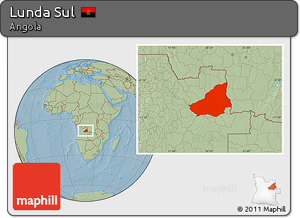 Savanna Style Location Map of Lunda Sul, hill shading