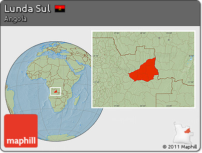 Savanna Style Location Map of Lunda Sul, hill shading