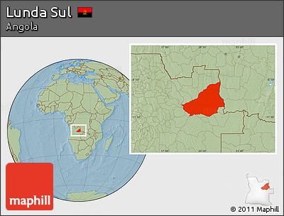 Savanna Style Location Map of Lunda Sul, hill shading