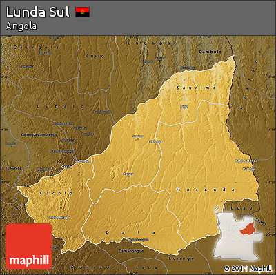Physical Map of Lunda Sul, darken