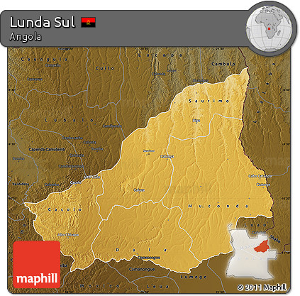 Physical Map of Lunda Sul, darken