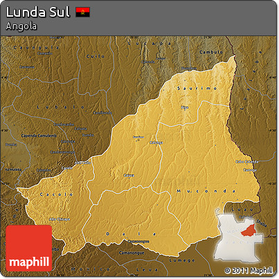Physical Map of Lunda Sul, darken