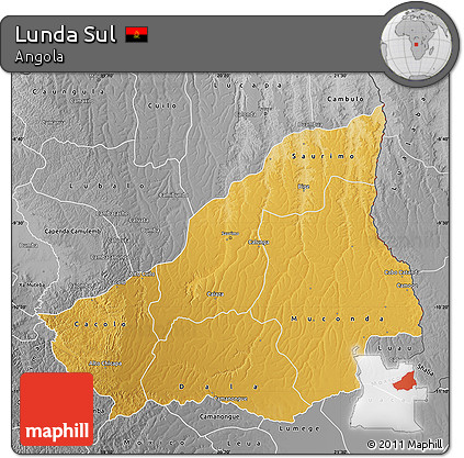 Physical Map of Lunda Sul, desaturated