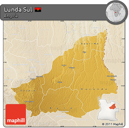 Physical Map of Lunda Sul, lighten