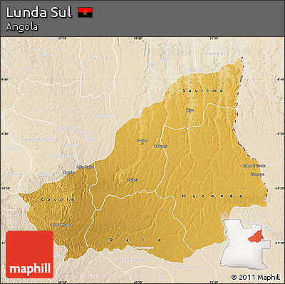 Physical Map of Lunda Sul, lighten