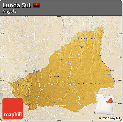 Physical Map of Lunda Sul, lighten