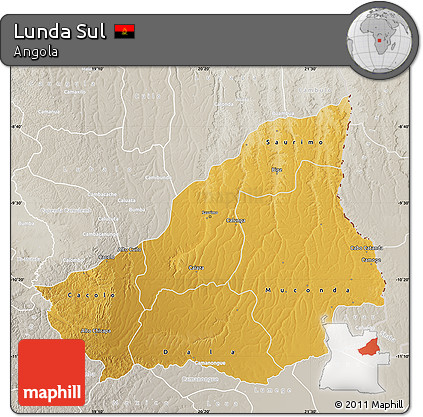 Physical Map of Lunda Sul, lighten, semi-desaturated