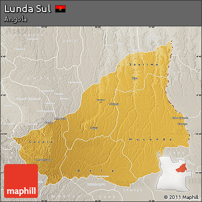 Physical Map of Lunda Sul, lighten, semi-desaturated