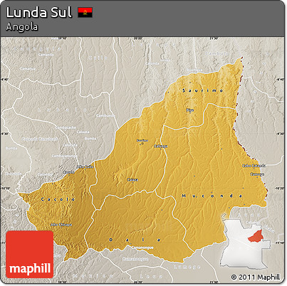 Physical Map of Lunda Sul, lighten, semi-desaturated
