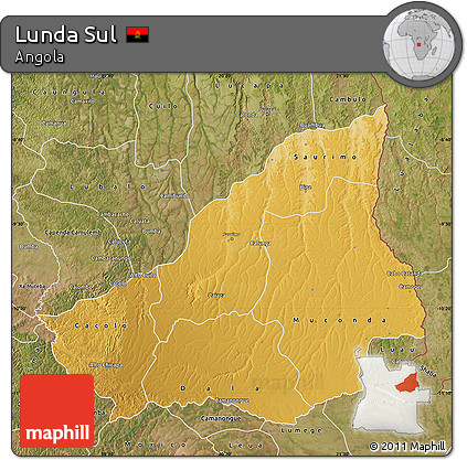 Physical Map of Lunda Sul, satellite outside