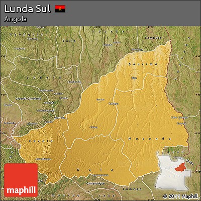 Physical Map of Lunda Sul, satellite outside