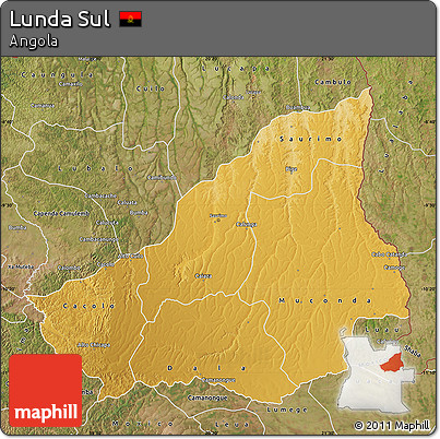 Physical Map of Lunda Sul, satellite outside
