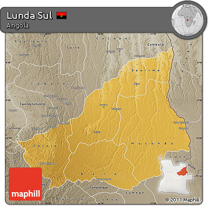 Physical Map of Lunda Sul, semi-desaturated