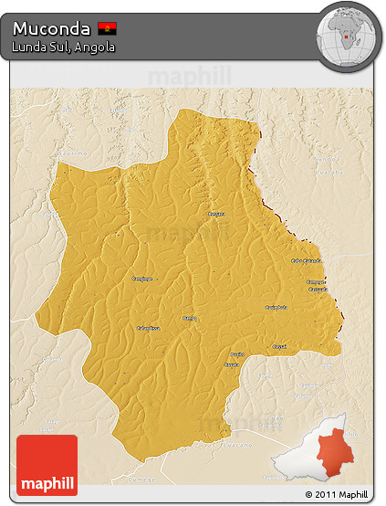 Physical 3D Map of Muconda, lighten