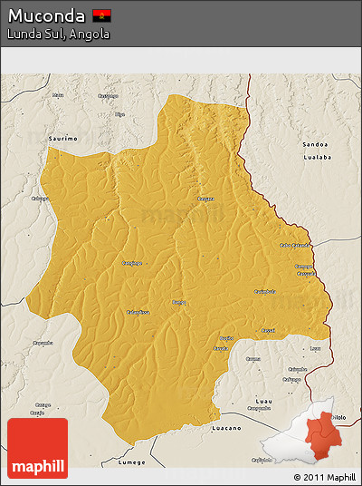 Physical 3D Map of Muconda, shaded relief outside