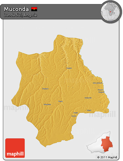 Physical 3D Map of Muconda, single color outside