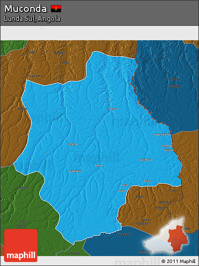 Political 3D Map of Muconda, darken
