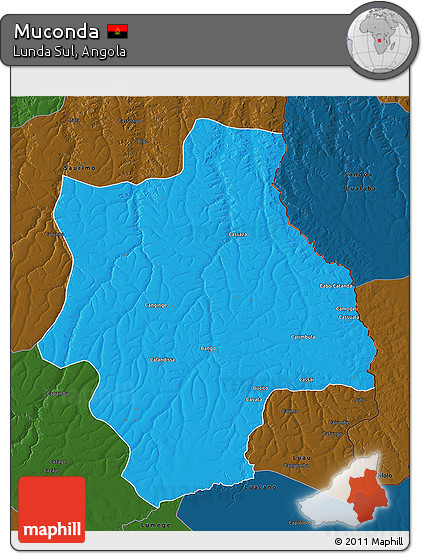 Political 3D Map of Muconda, darken