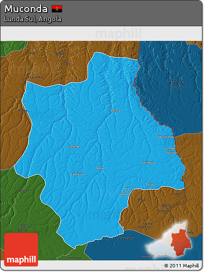 Political 3D Map of Muconda, darken