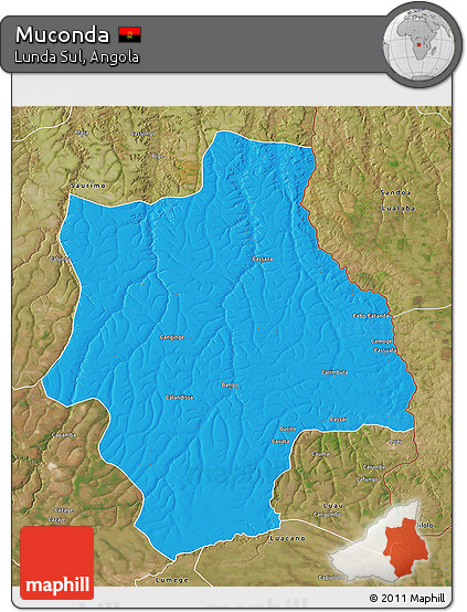 Political 3D Map of Muconda, satellite outside